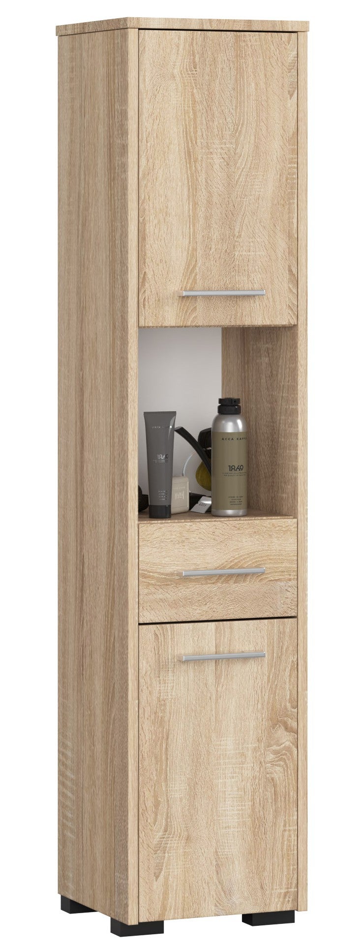 Słupek łazienkowy AKORD FIN Dąb Sonoma 30 cm 2 drzwi 1 szuflada kolor Dąb Sonoma mat 5 półek 30x30x140 cm