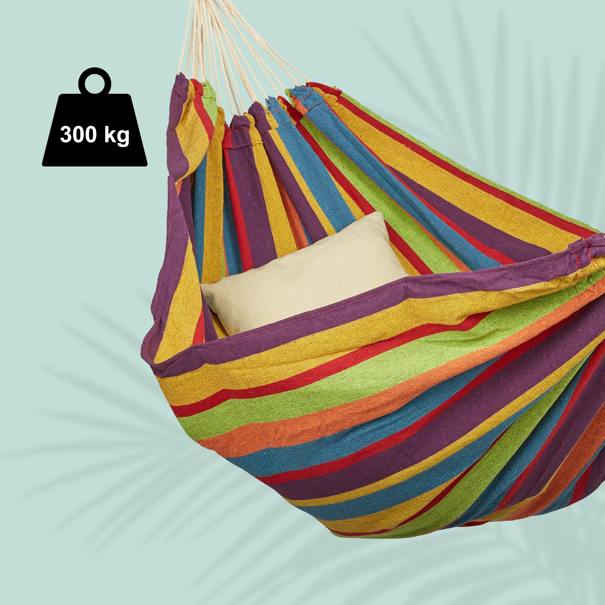 Hamac en coton, LxP : 150x190 cm, avec kit de fixation, jusqu’à 300 kg, transportable, XXL, multicolore, Relaxdays - 6