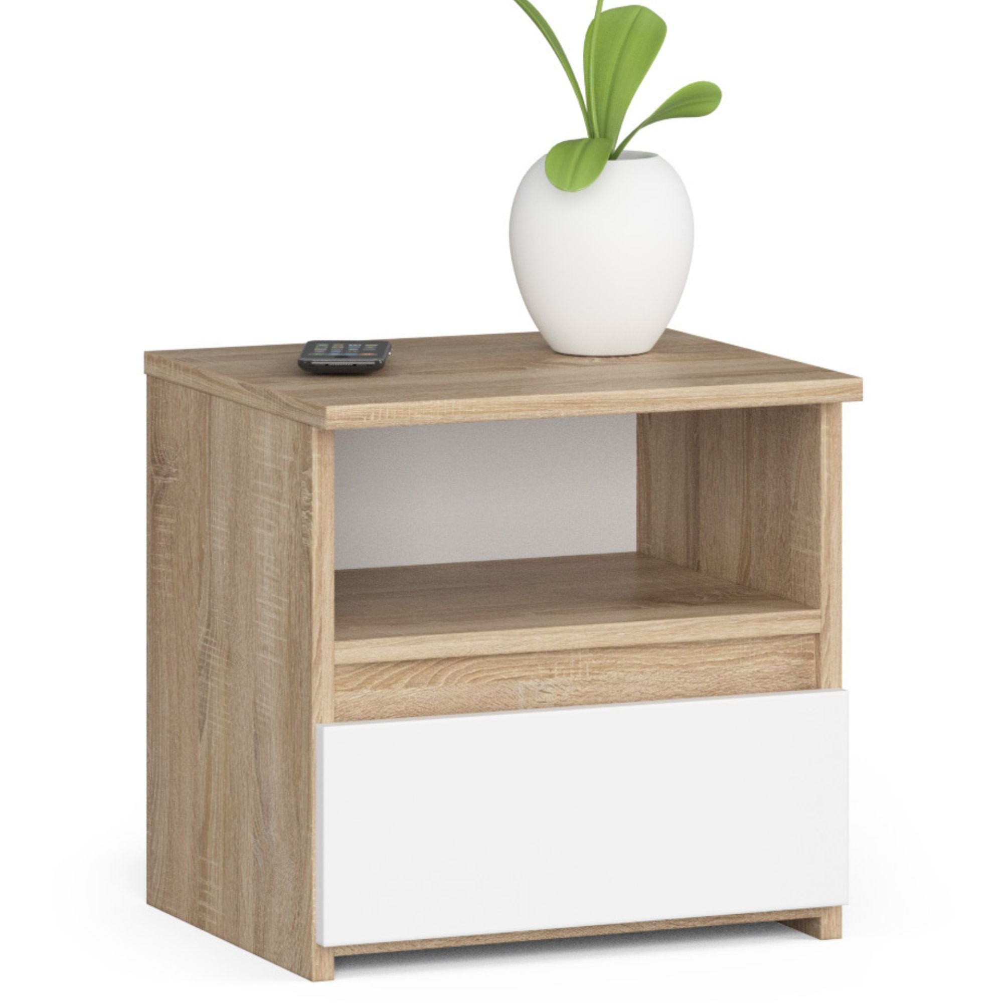 Szafka nocna AKORD CL1 Dąb Sonoma 40 cm 1 szuflada fronty kolor Biały mat 1 półka 40x35x40 cm