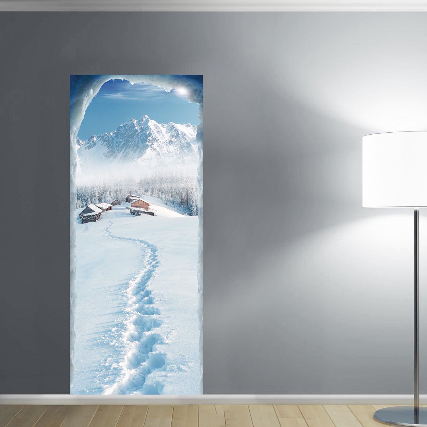 Autocollant Mural Grand Format 95x205 Cm - Design Moderne Femme à Skis, Marque Tulup, Pour Décorer Une Porte