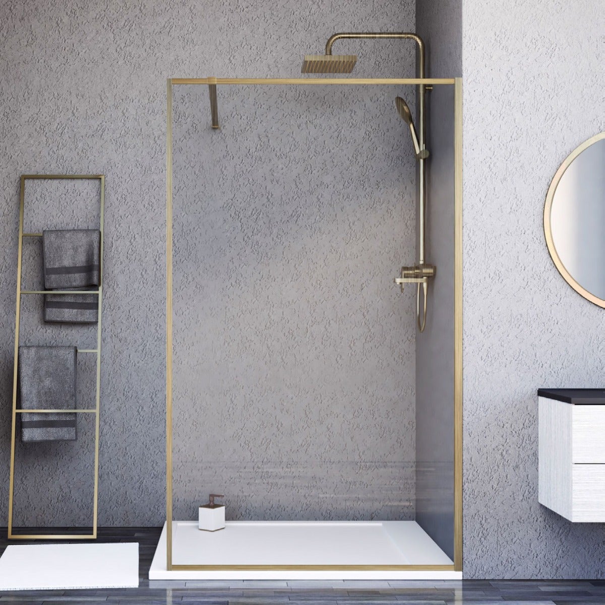 Paroi de douche Square 120x200 cm verre anticalcaire 6mm avec barre de fixation en aluminium cadre complet, ESSEBAGNO, Or Brossé - 2