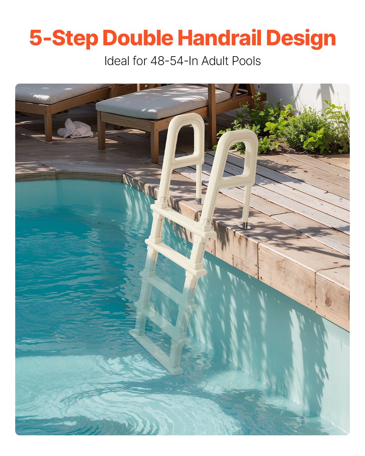 Escalier De Piscine VEVOR 4 Marches - Capacité 181,4 Kg - Pour Piscines Creusées 122-137 Cm - Blanc