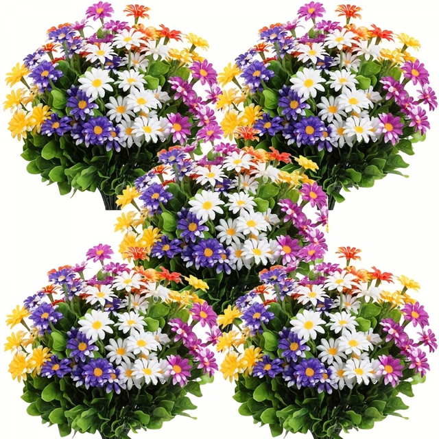 10 bouquet di fiori artificiali in plastica, margherite colorate simulate, fiori artificiali resistenti ai raggi UV, per matrimoni, feste, giardino