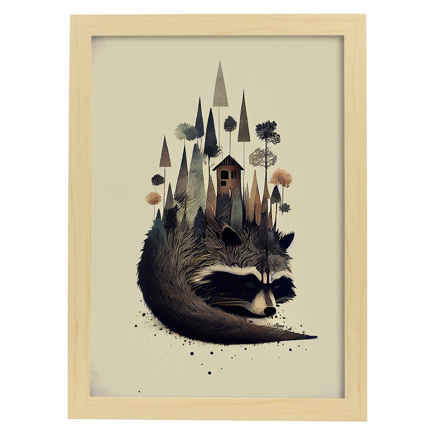 Poster de bosque de mapaches en precisionismo ilustraciones infantiles a todo color de animalitos durmiendo interiorismo y decoración a4 sin marco