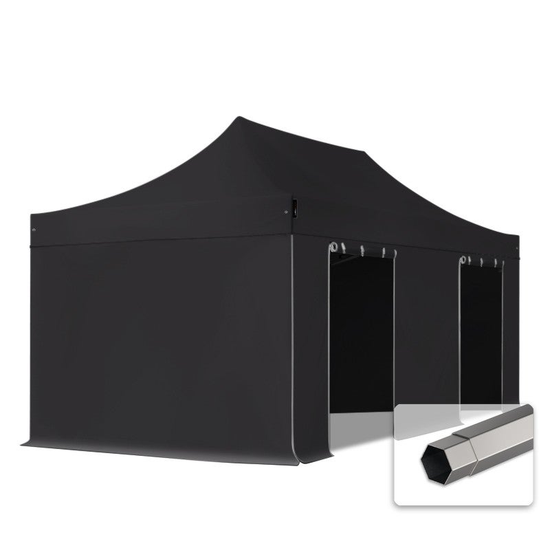 3x6 m Namiot Ekspresowy PREMIUM Stal 40 mm, trudnopalny, ze ścianami bocznymi, bez okien, czarny