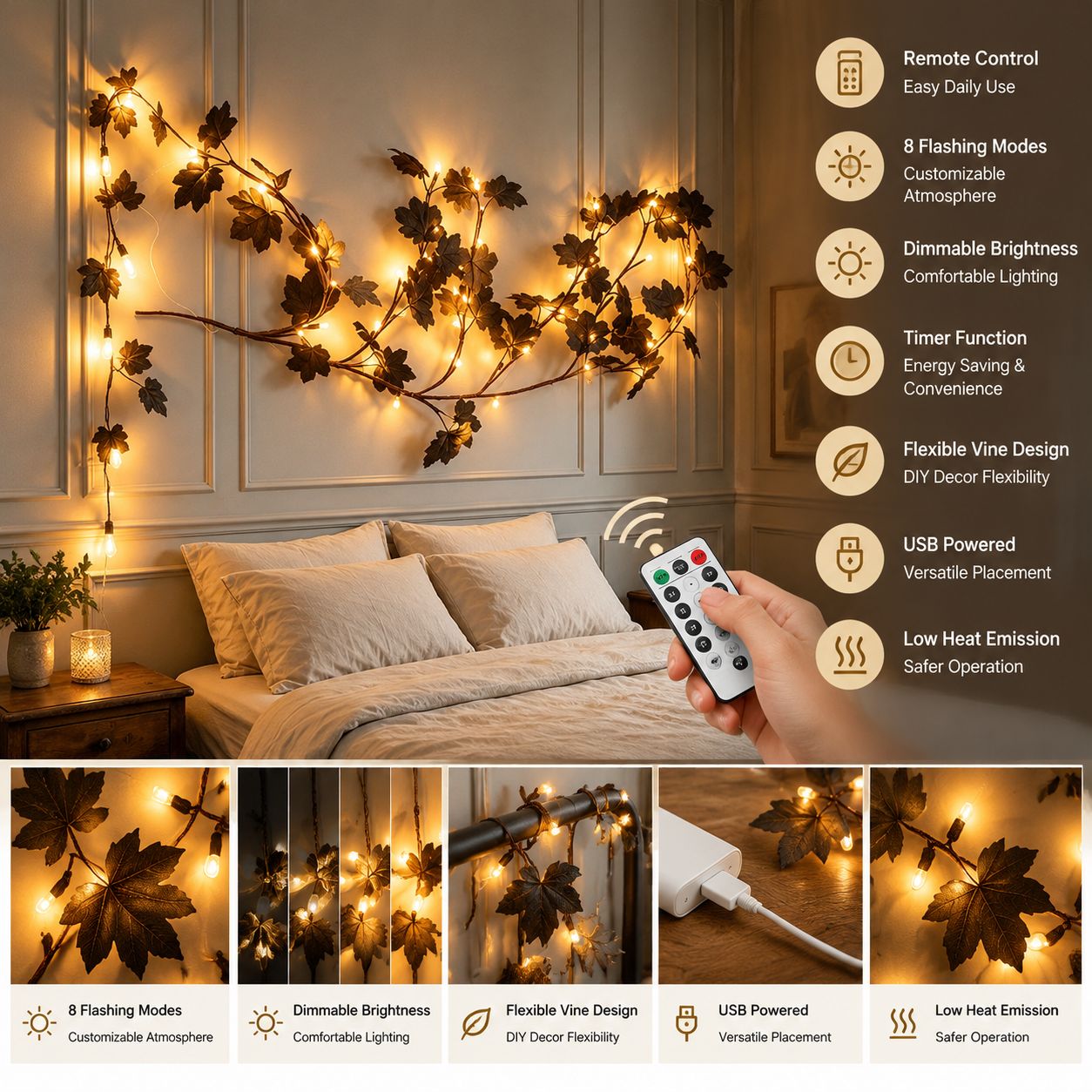 Guirnalda LED Decorativa Flexible 1,6m 72 Luces con Mando a Distancia y ...