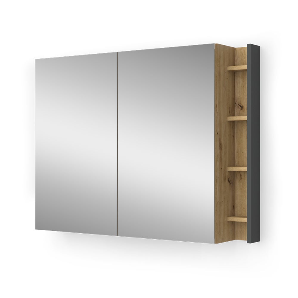 Vicco Szafka z lustrem w łazience Edelin, Antracyt/Artisan, 100 x 75 cm z półkami