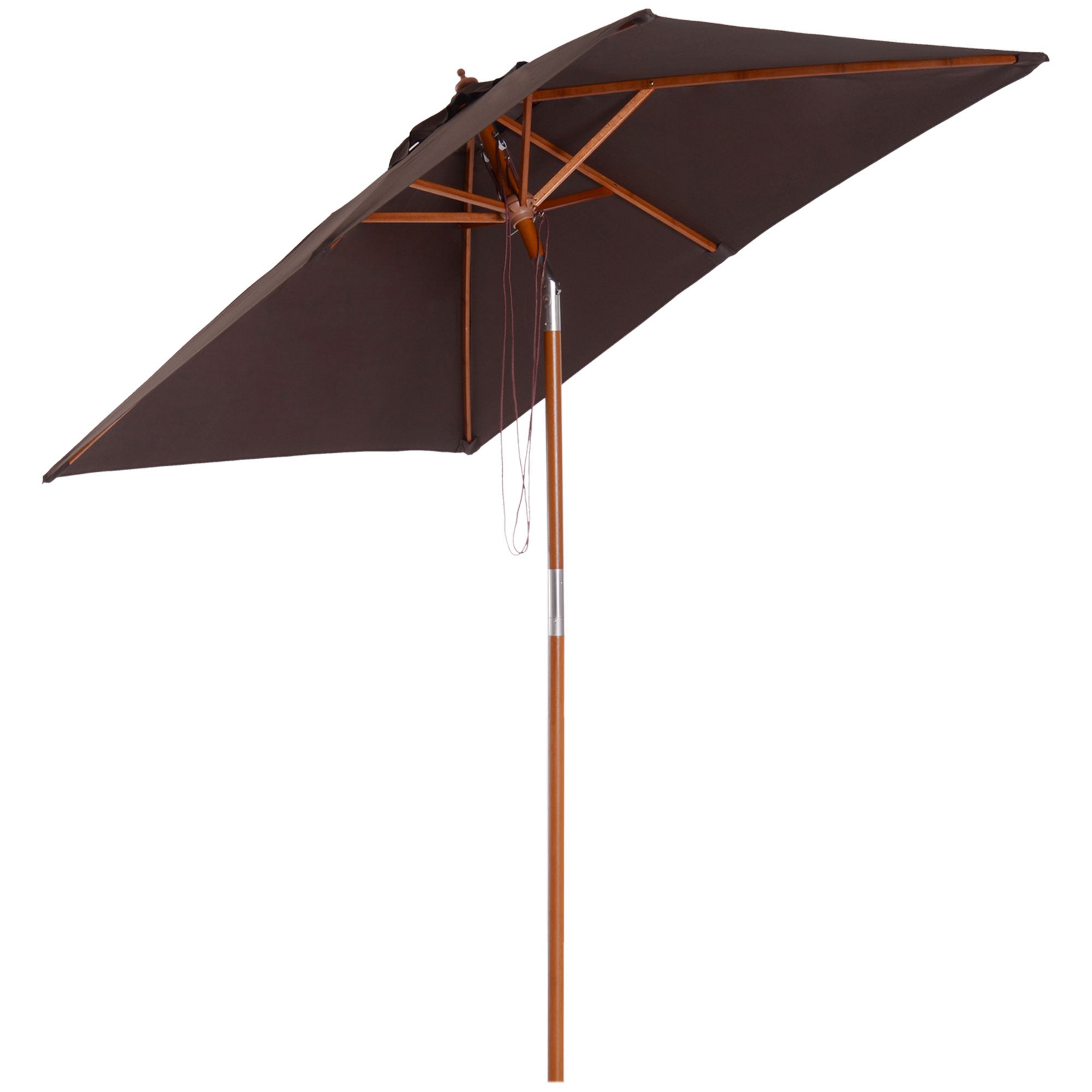 Sombrilla plegable de jardín de 200 x 150 cm, ajustable en 3 posiciones, fabricada en madera de abeto y poliéster color café.