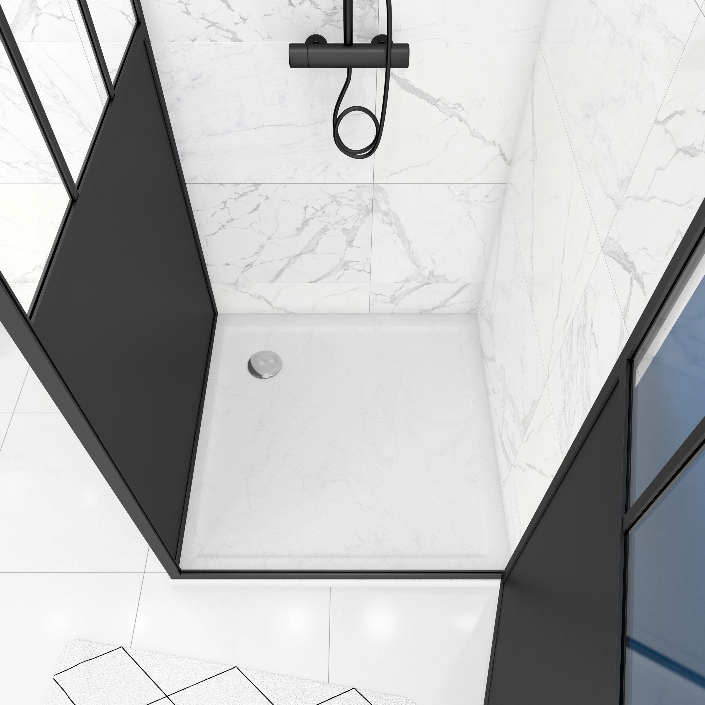 Pack complet Paroi porte de douche pivotante et paroi de retour type atelier et receveur blanc - 2