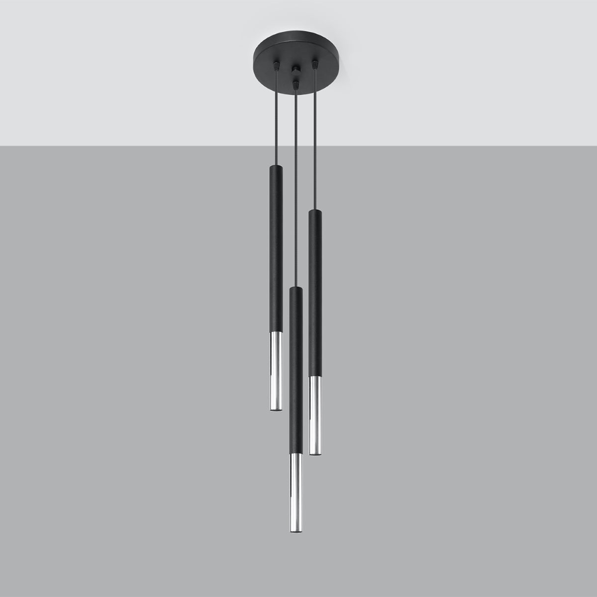 Lampa wisząca FLAR 3P czarny/chrom LED 4000K - 20x20x90cm Sollux