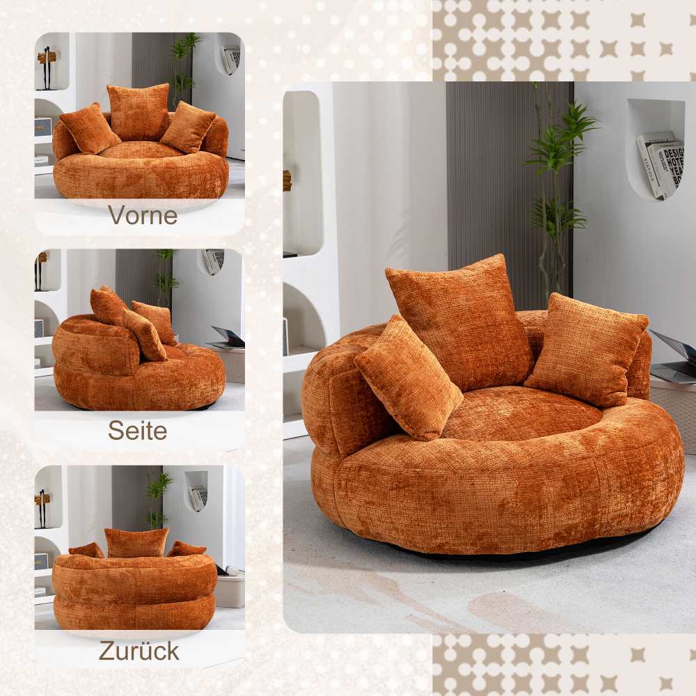 Fauteuil relax durable, dossier haut, 3 coussins, pour adultes & enfants, intérieur/extérieur, chambre, bureau, tissu chenille marron​ - 4