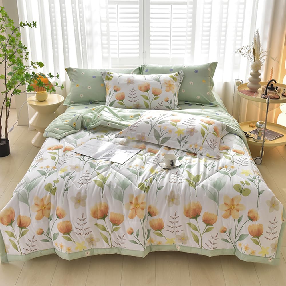Couvre-lit Matelassé 2 Personnes 230x250 Cm + 2 Taies D'oreiller - Microfibre Ultra Douce, Tous Usages - Couleur Jardin Vert