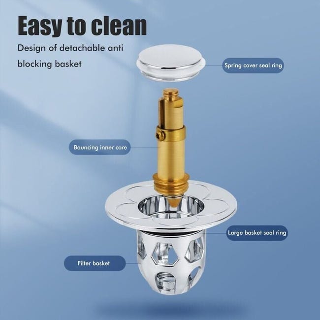 Tappo universale per lavello, tappo pop-up per lavello con 2 guarnizioni per vasca da bagno, cucina, lavabo (foro di scarico 32-42 mm) | Leroy Merlin Tappo universale per lavello, tappo pop-up per lavello con 2 guarnizioni per vasca da bagno, cucina, lavabo (foro di scarico 32-42 mm) | Leroy Merlin