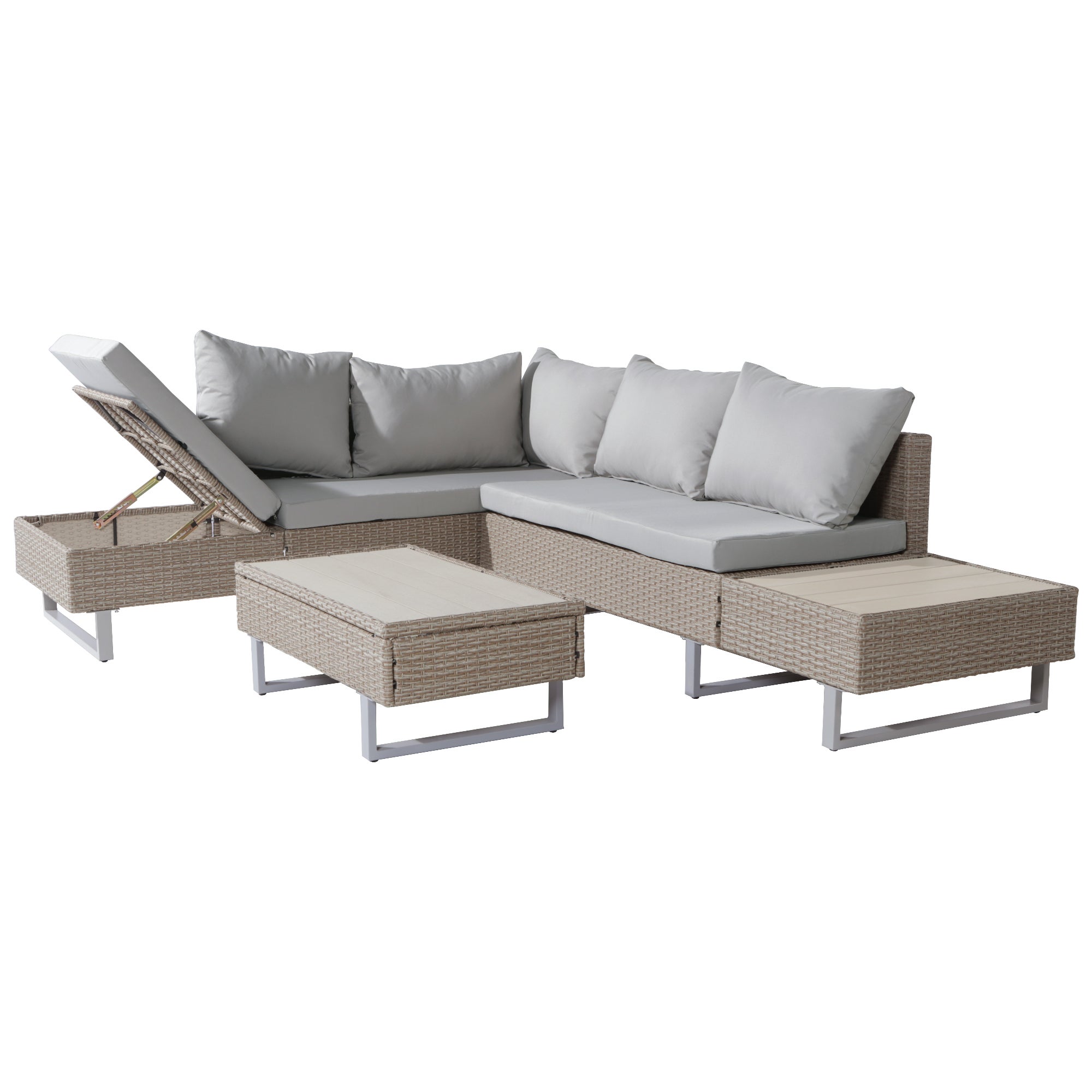 Salon de Jardin Exterieur en Rotin, Table de Jardin Exterieur avec Chaise, Canapé de Salon d'angle 4 Places avec Table et Coussins, Kaki - 8