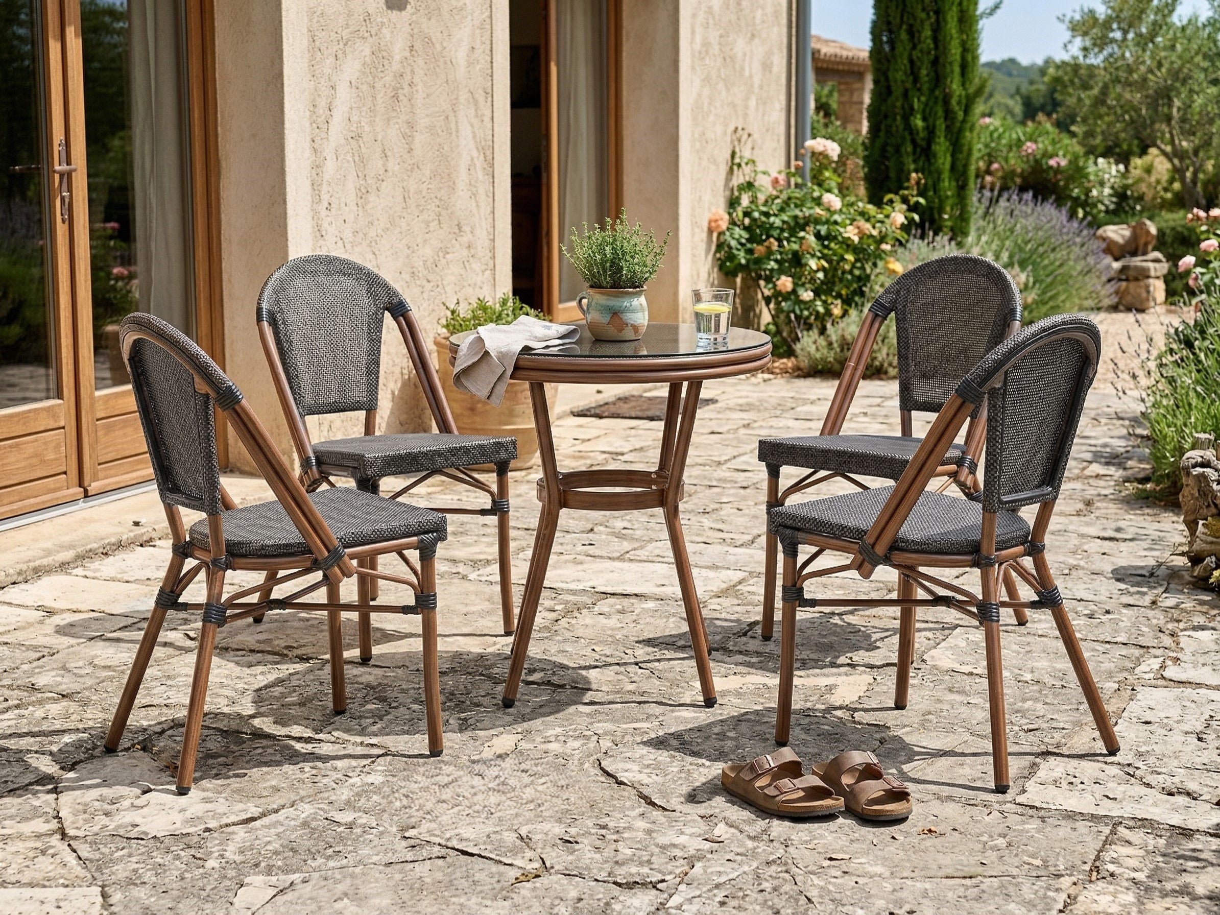 Set dining pentru grădină cu 4 locuri RIFREDDO Gri Ratan sintetic