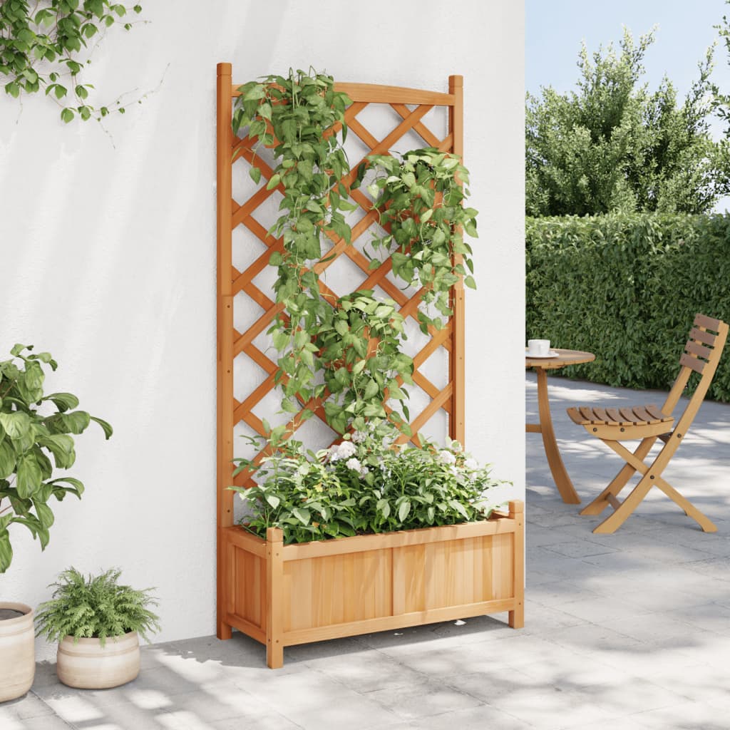 vidaXL Jardinière avec treillis marron bois massif de sapin - 3