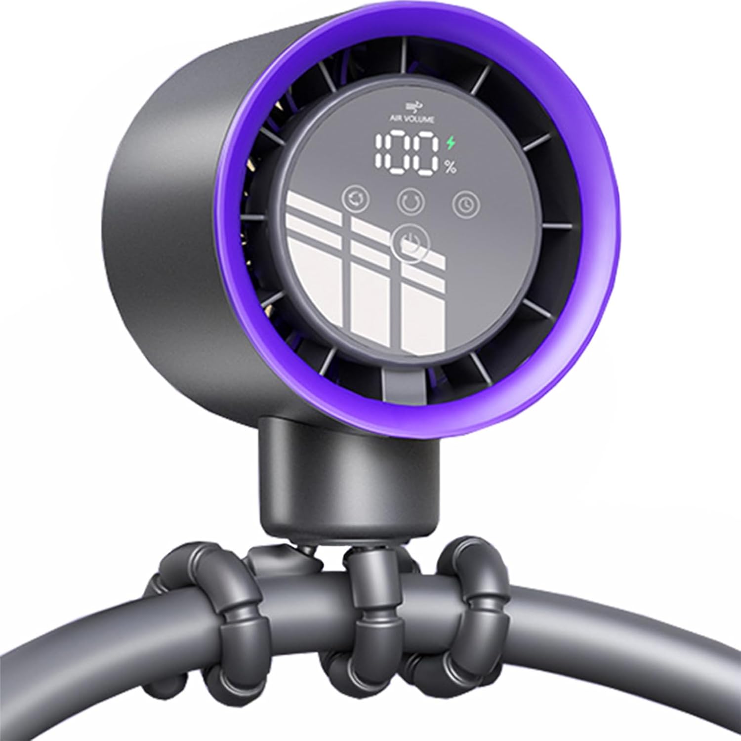 Wentylator mocowany na klipsie, miniaturowy, przenośny wentylator z cichym wyświetlaczem LED do wózków, łóżeczek i podróży (ciemnoszary)