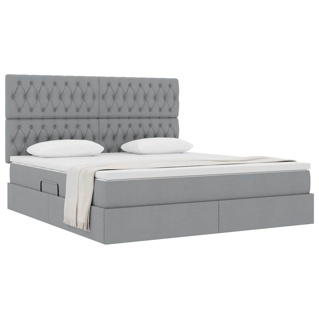 Lit avec rangement et matelas gris clair 180 x 200 cm tissu - 3