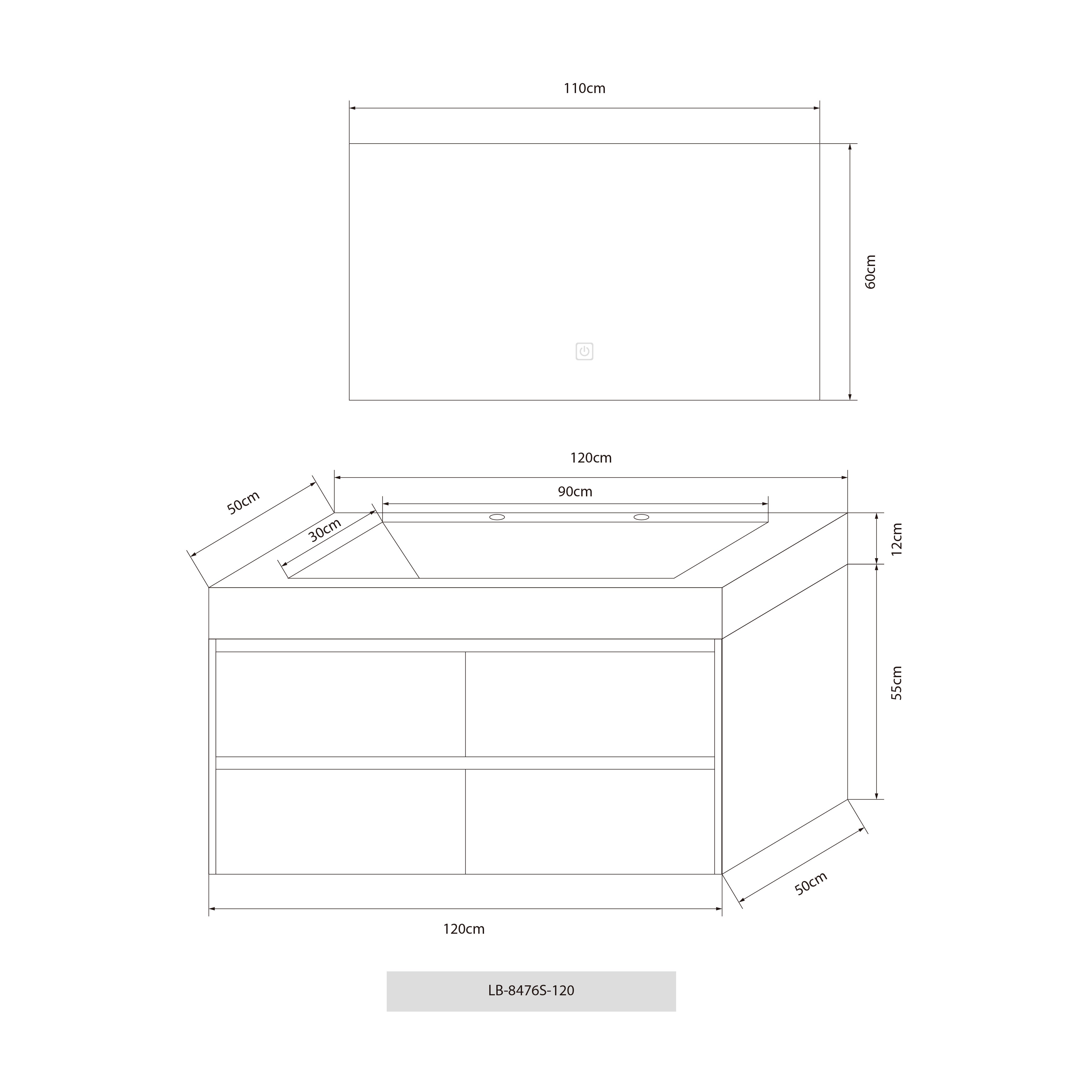 Meuble salle de bain double vasque 120cm bois naturel et effet marbre blanc avec miroir LED LB-8476C-120 - 8