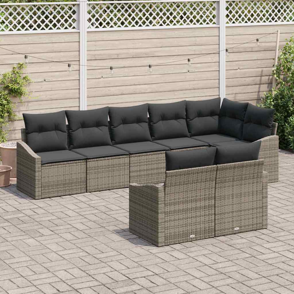 Zestaw Sof z poduszką 8 pcs Szary polirattan vidaXL