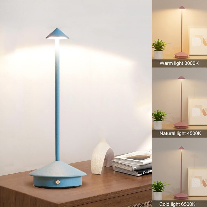 Akumulatorowa lampka biurkowa LED, 1800 mAh, trzy kolory i płynna regulacja jasności, idealna do sypialni lub kawiarni (niebieska)
