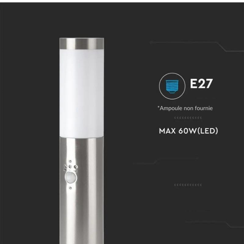 Borne de Jardin Acier Inoxydable avec Détecteur 110cm IP44 pour Ampoule E27 - SILAMP - 3