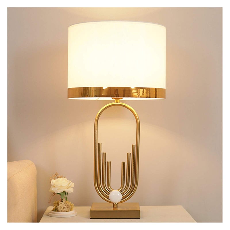 Lampka nocna do sypialni, lampa stołowa z białą złotą ramą, lampka nocna, artystyczna dekoracja, 14 x 25 x 48 cm, ciepłe światło