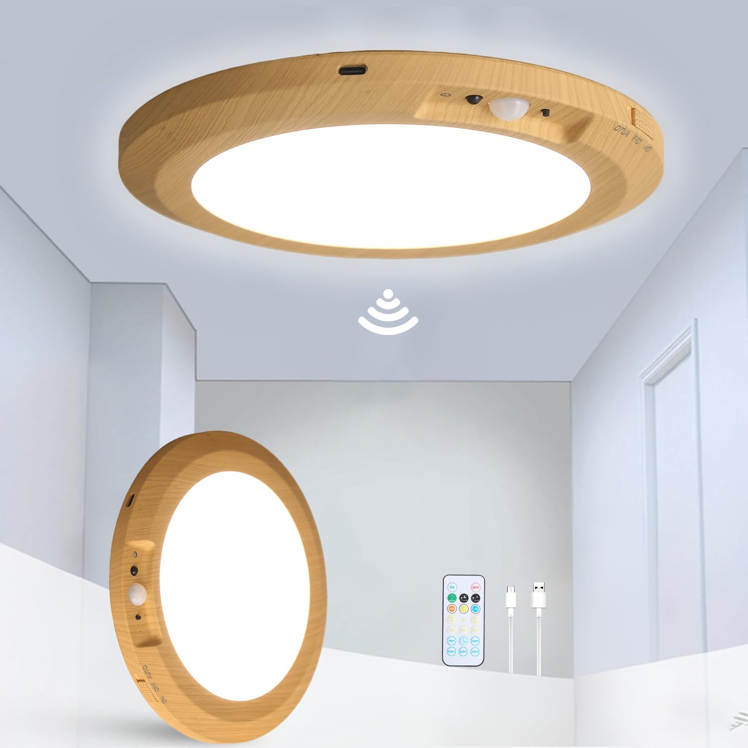 Yafido Plafoniera LED Soffitto con Sensore di Movimento 24W 2400LM,30cm Lampada da Soffitto con Telecomando, 3000K-6000K Plafoniera LED, lP44 Impermeabile Ideale per Cucina, Garage