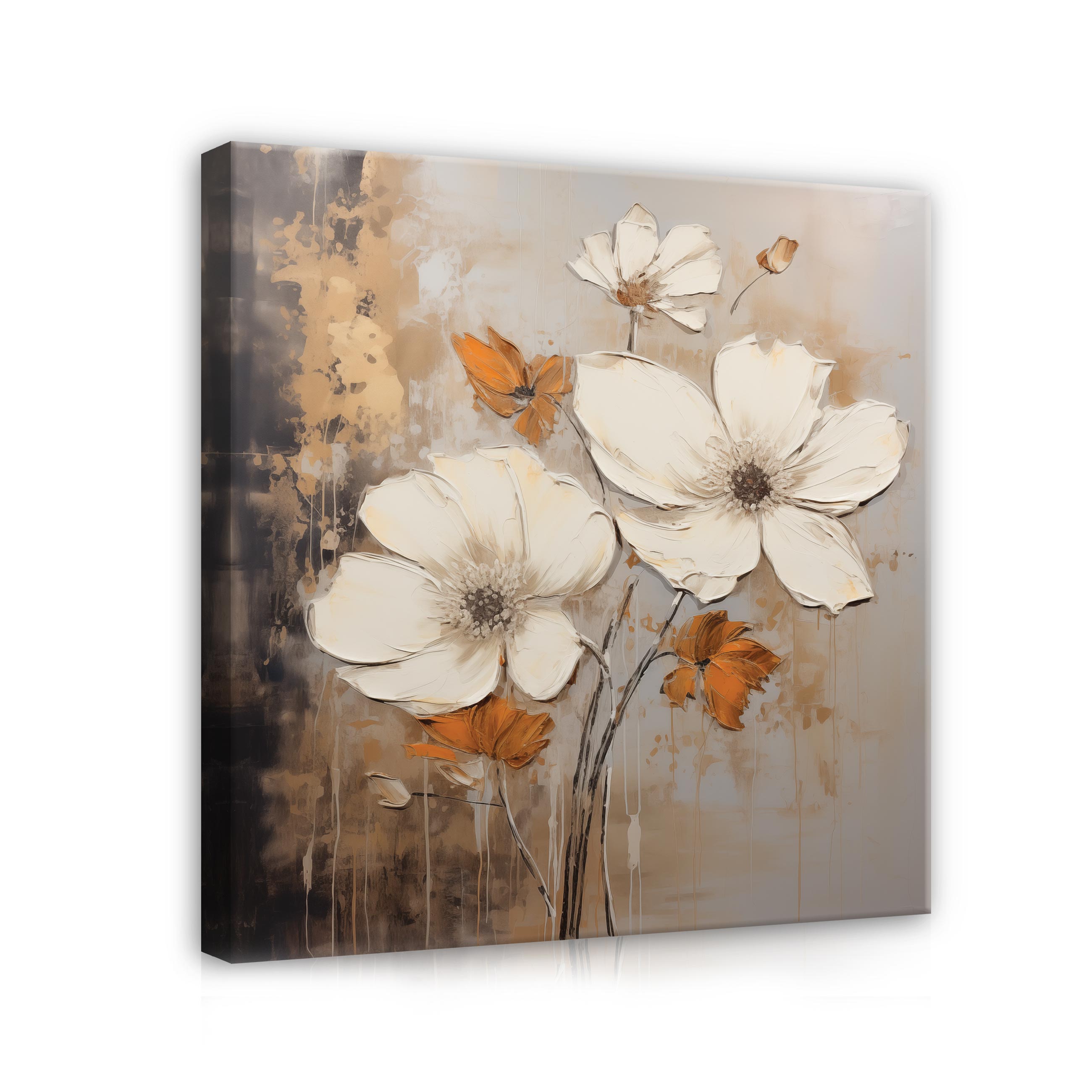 Cuadro en lienzo flores boho arte 80x80 cm xxl impresión en lienzo decoración de pared canvas para salón lista para colgar
