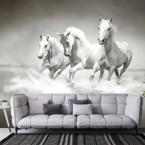 Grand Tapisserie Murale Française Ancienne 5x3 Pieds – Chevaux – Fait Main, Vert