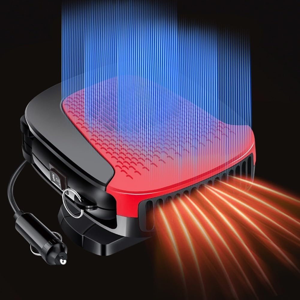 Przenośny ogrzewacz i odmrażacz samochodowy, odmrażacz szyby przedniej 150 W, obrotowy 360°, czerwony - 3