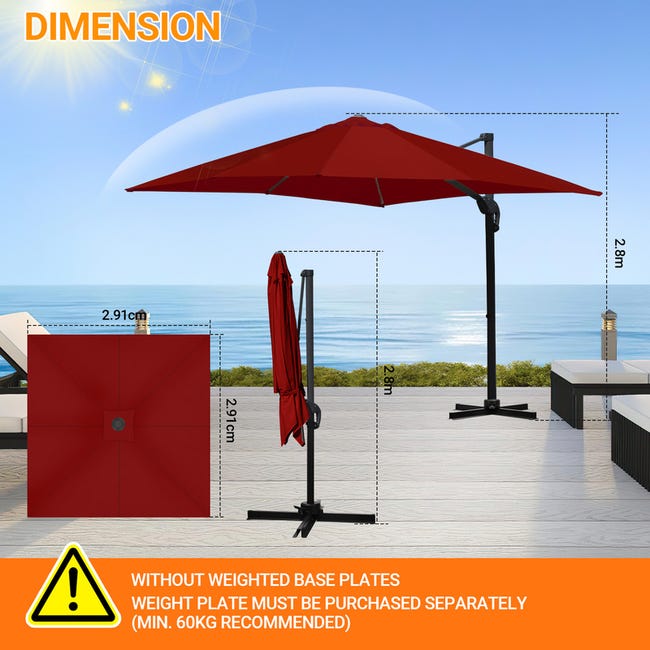 Jentafix Ombrellone da terrazza, 3 x 3 m, grande, rettangolare, a Jentafix Ombrellone da terrazza, 3 x 3 m, grande, rettangolare, a