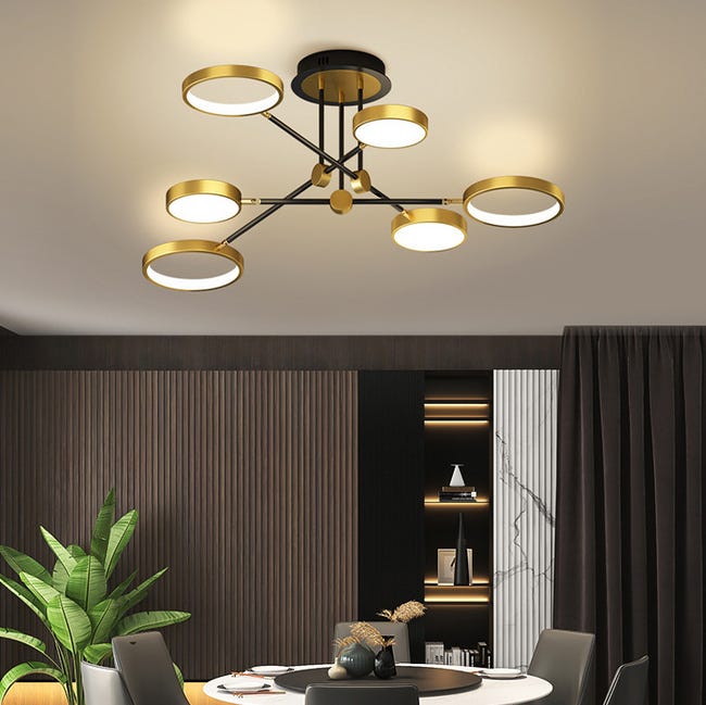 Lustre moderne à 6 têtes avec télécommande, plafonnier LED à intensité ...