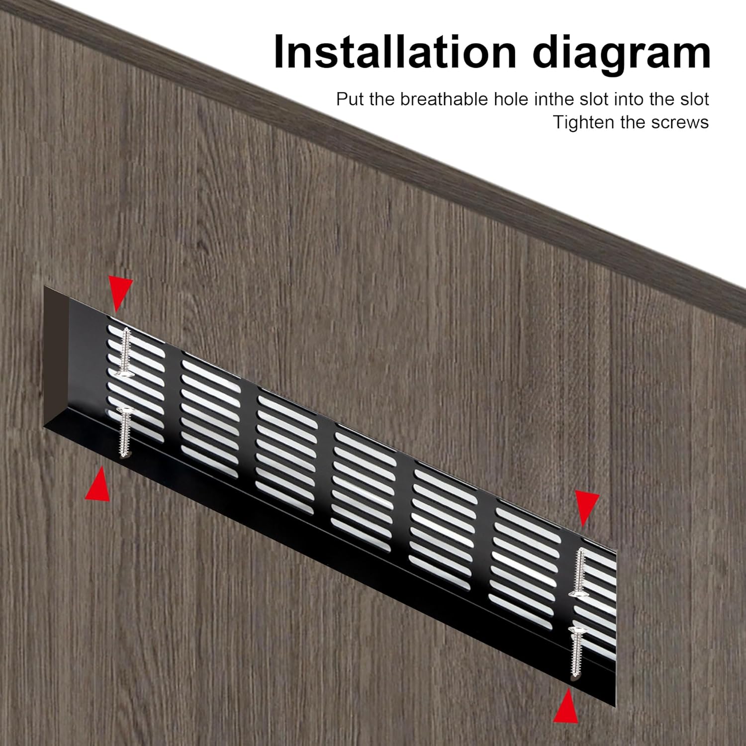 Kratka wentylacyjna, aluminiowa do wentylacji szaf i pomieszczeń, 30x8cm, czarna, 4 sztuki - 6
