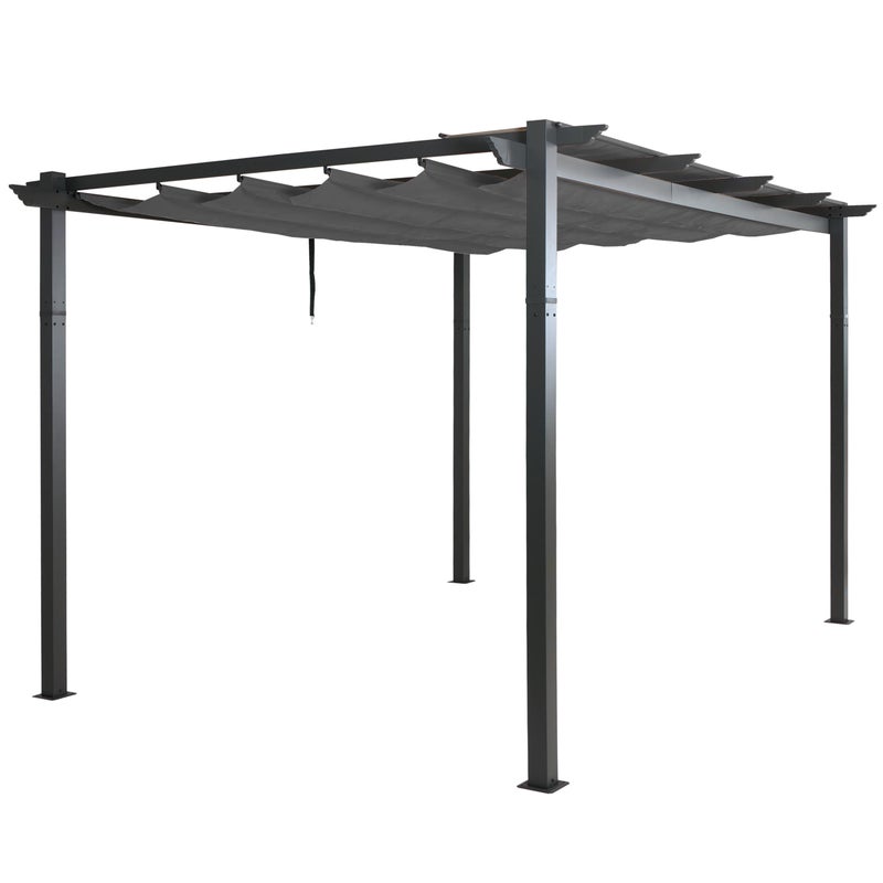 Pergola aluminiowa HWC-N93, pawilon ogrodowy altana ogrodowa, stabilna rama 8cm rozsuwany dach UV50+ 3x4m ~ antracyt