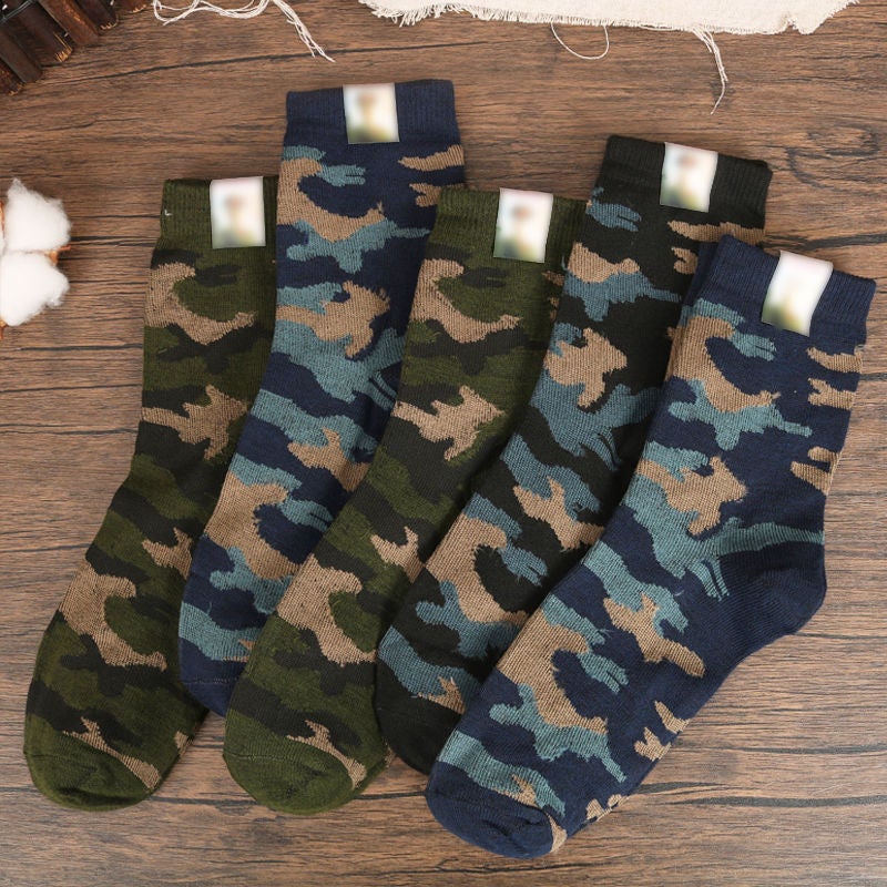 Lot de 10 paires de chaussettes camouflage homme, cadeau militaire, chaussettes de travail, vertes - 3