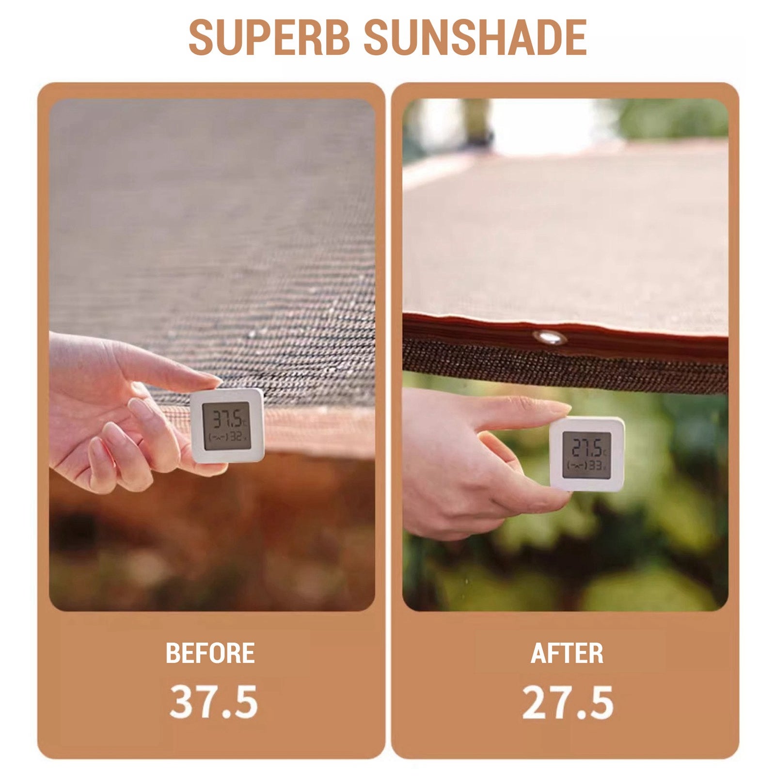 Copertura a vela in tessuto polietilene con 4 corde, parasole, per esterno, giardino, patio, cortile, tecon café, 2x5 m/6,56x16,4 piedi - 4