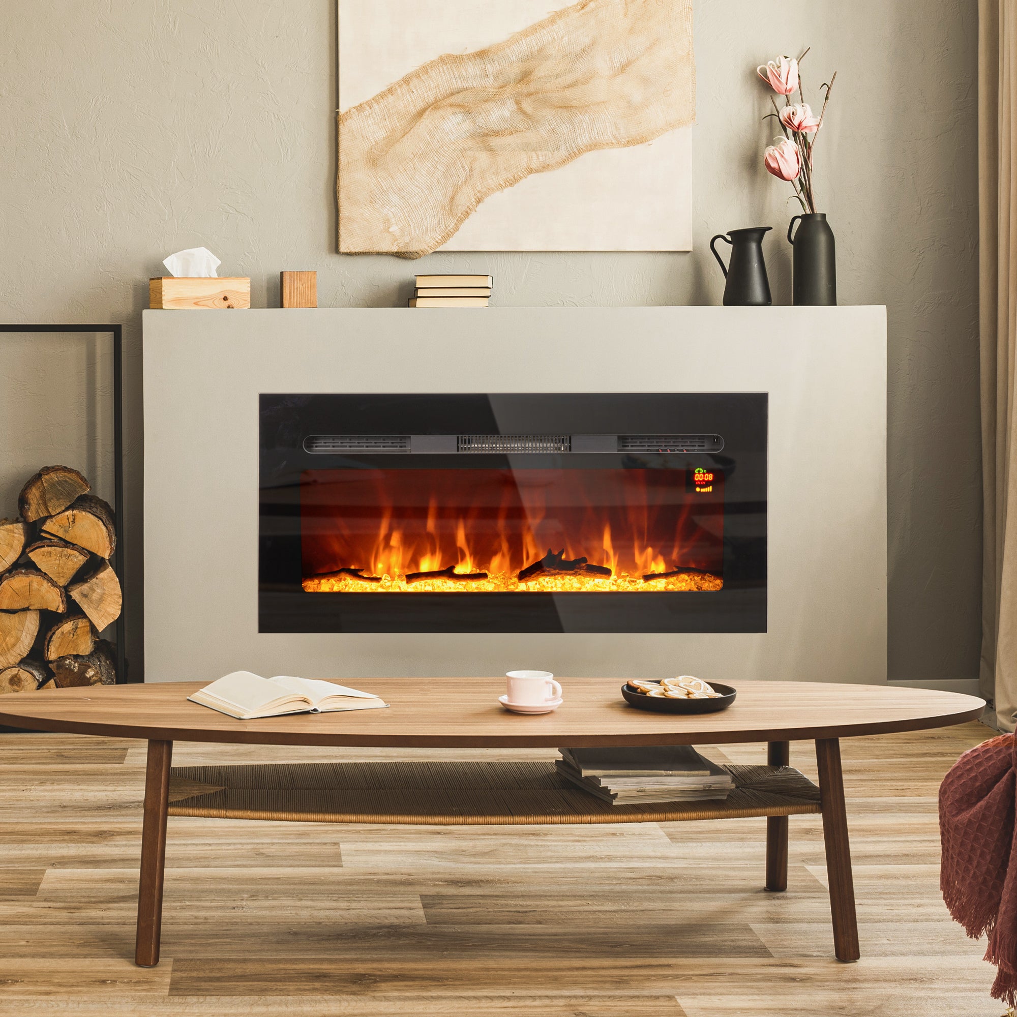 Cheminée électrique 1800 W avec effet flamme en LED 3 couleurs et 5 ...