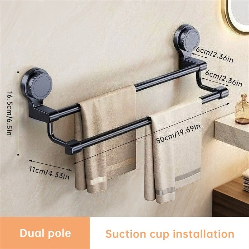 Barre porte-serviettes en aluminium chromé Space, support mural à ventouse facile à installer, rangement pour serviettes de bain de 50 cm - 5