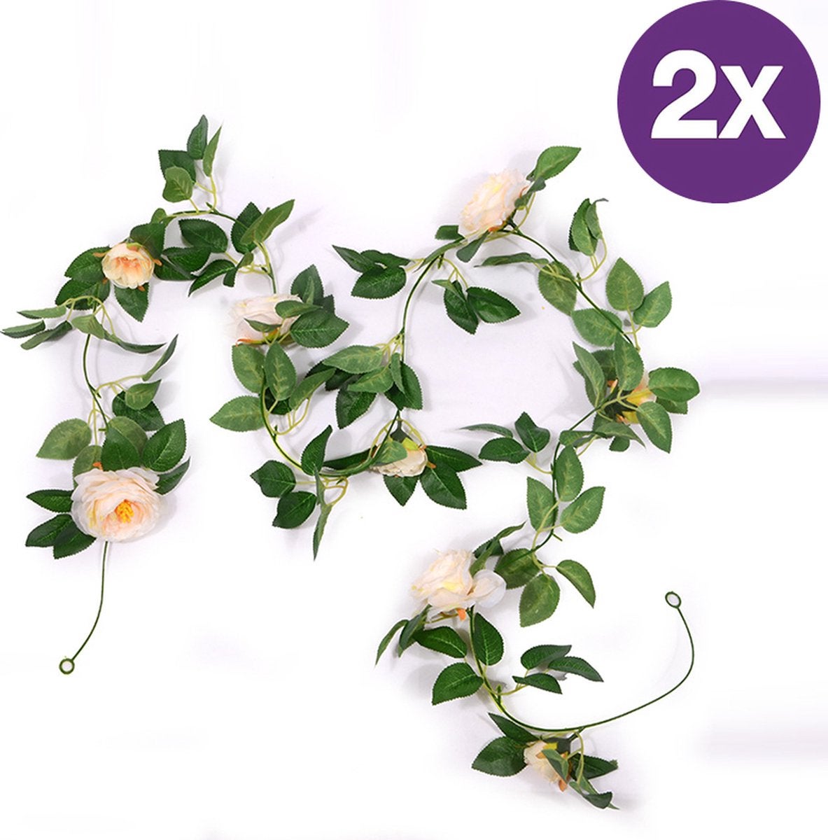 TDR, Ghirlandă de trandafiri, Ghirlandă de flori artificiale, Decor de balcon, Floare de vară, 145 cm, Trandafir cățărător șampanie deschisă