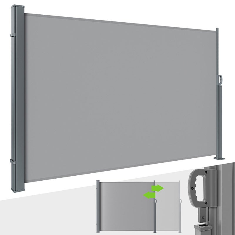Biombo exterior retráctil 140 x 300 cm toldo lateral con funda protectora - toldo lateral vertical para proteger la intimidad - gris