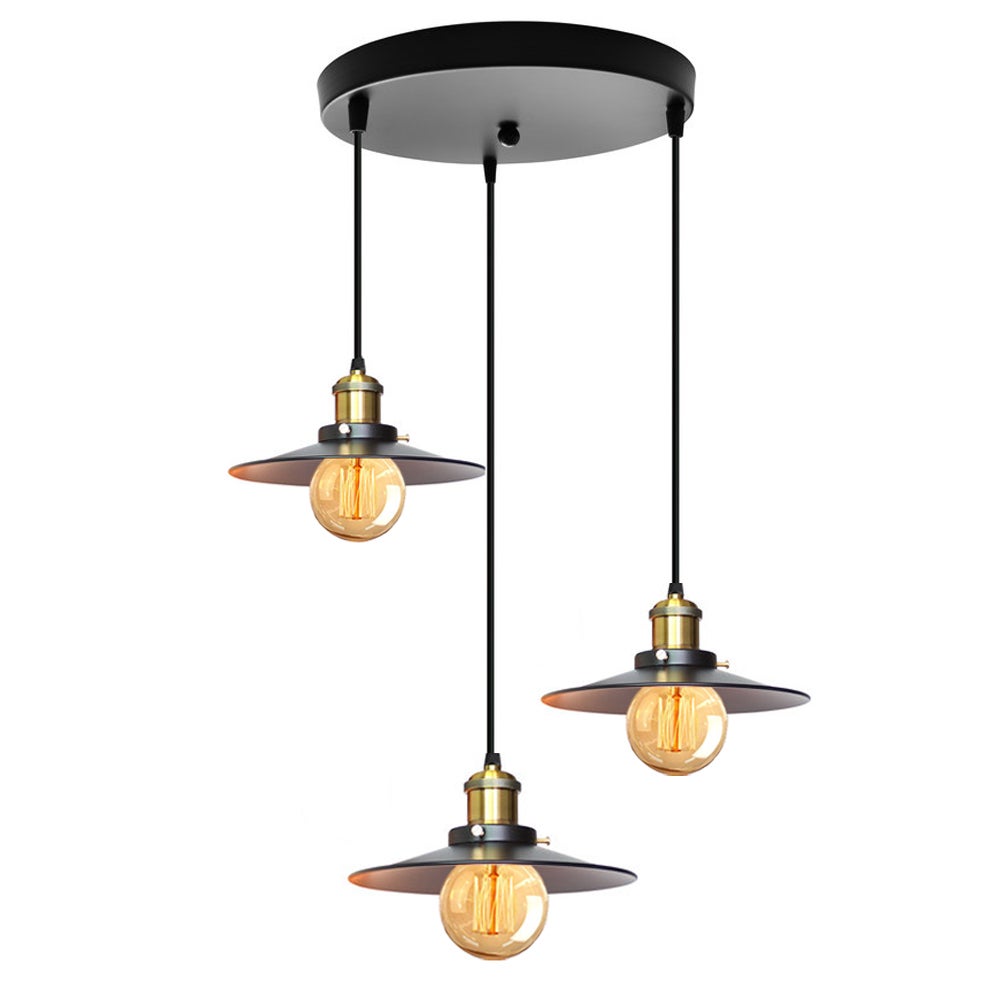 Lot 3 Suspensions Lustre Vintage IDEGU - Style Edison Laiton Antique - Douilles E27 - Idéal Cuisine, Bar, Salon