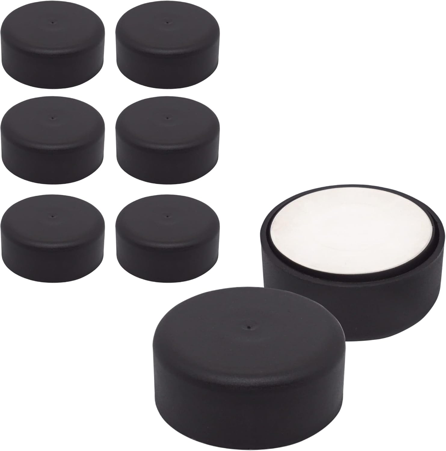 Set de 8 picioare de mobilă reglabile pe înălțime, rotunde Ø 55 mm, material plastic, instalare adezivă (8, negru mat) 8buc