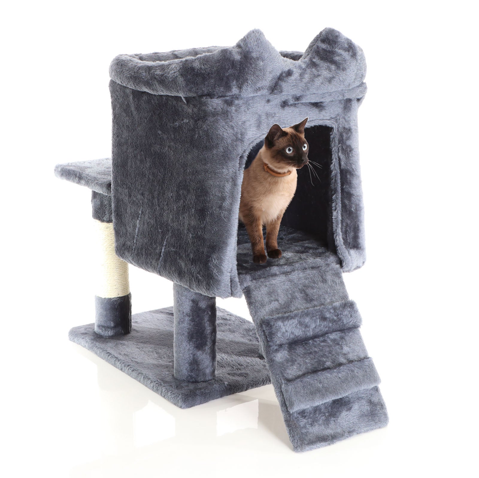 Fudajo Árbol rascador para gatos en gris oscuro 60cm con casa para