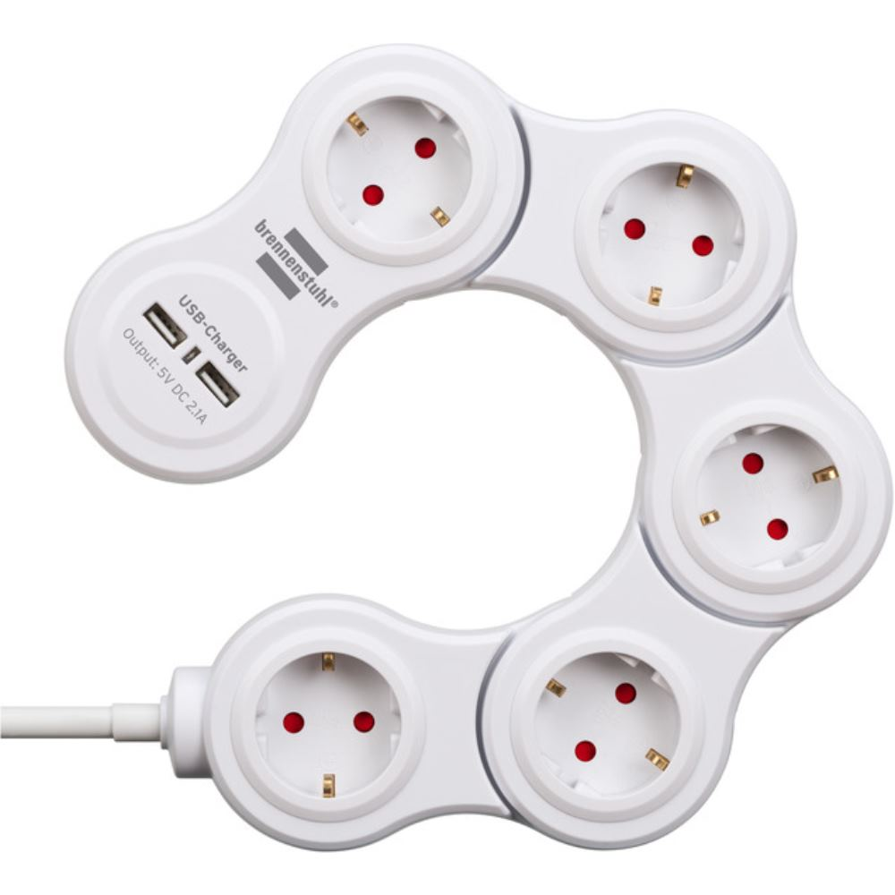 Brennenstuhl multiprise Vario avec chargeur USB 5x blanc, 1,4m H05VV-F 3G1.5 - 4