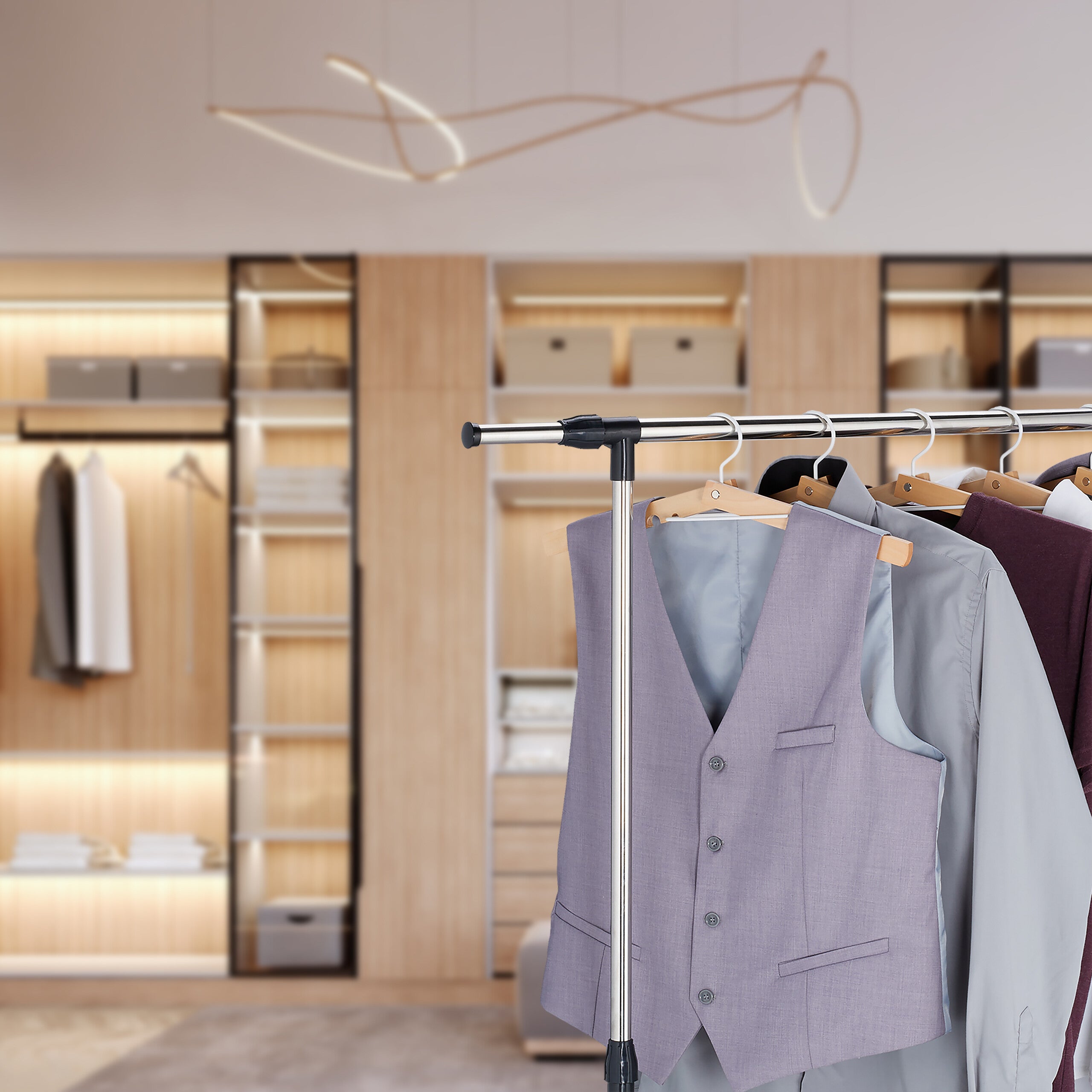 2 Grucce Pantaloni In Legno Salvaspazio - Per Armadio, 4 Livelli, Ganci Ruotabili 360° - Foto 8