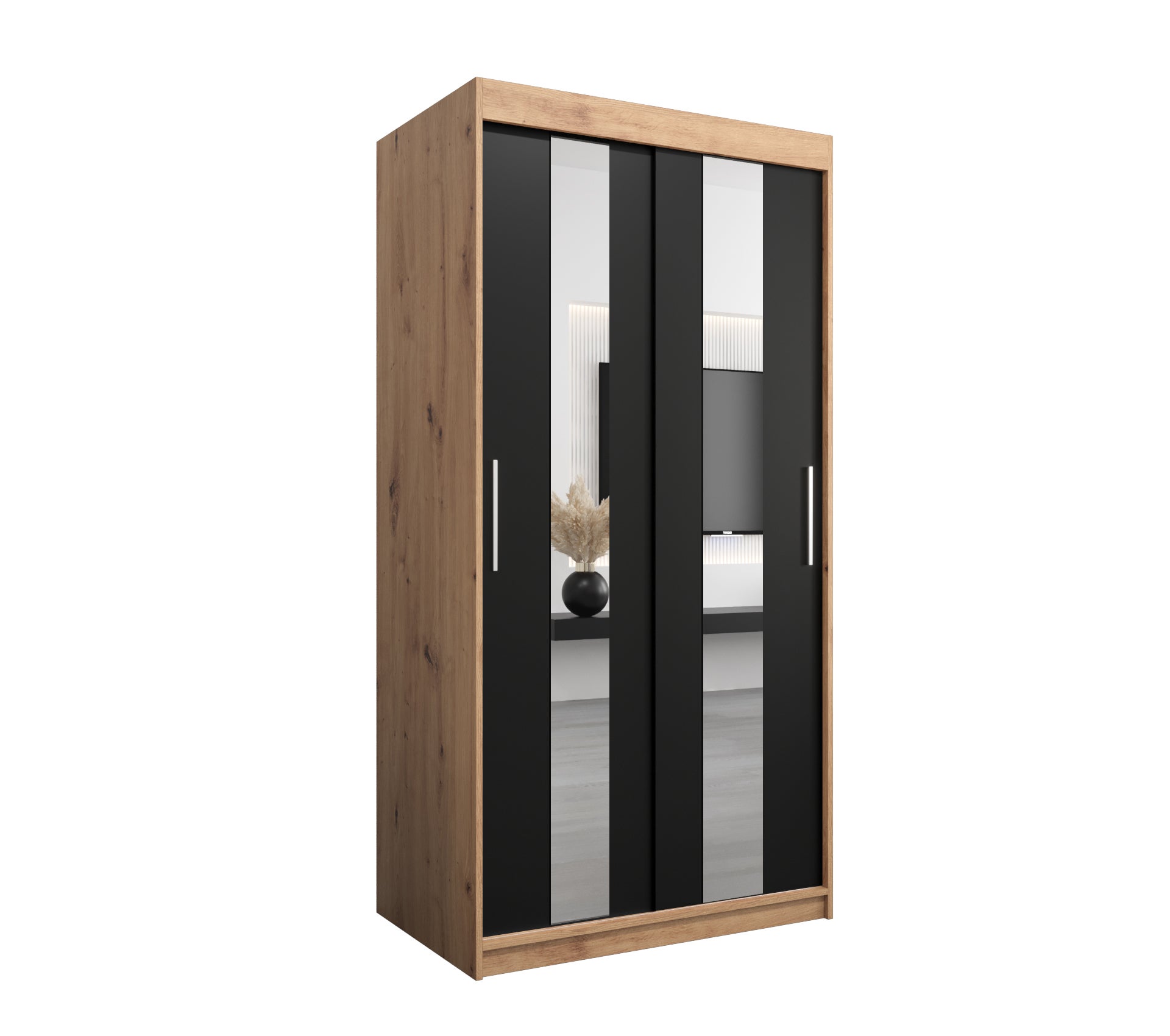 Szafa przesuwna garderoba POLE 100 x 62 x 200 cm Artisan + Czarny - Abiks Meble