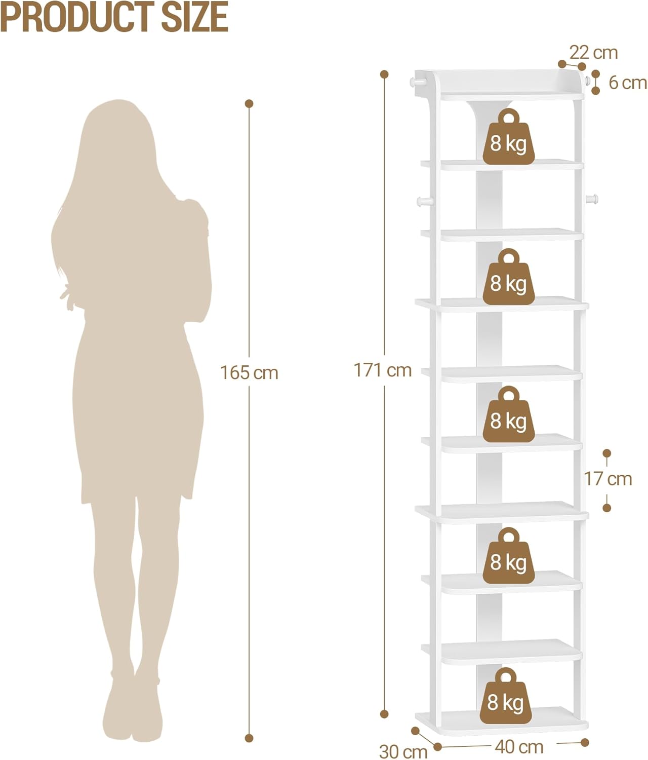 Étagère à Chaussures, Meuble à Chaussure à 10 Niveaux, Étagère de Rangement avec Crochets, Réglable, Peu Encombrante pour L'entrée, Couloir, Blanc - 6