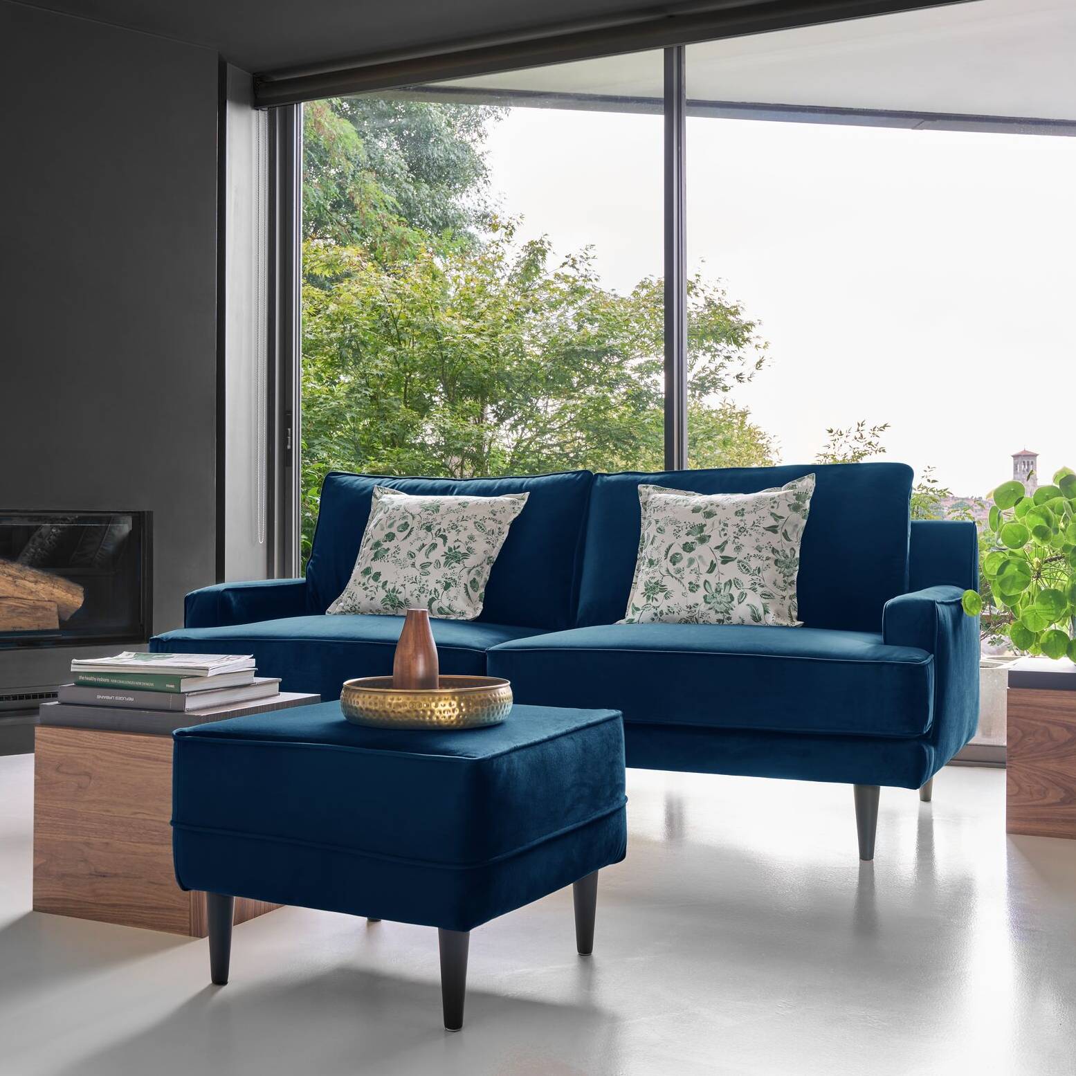 Canapé velours Oscar - 2 places - Bleu - 2