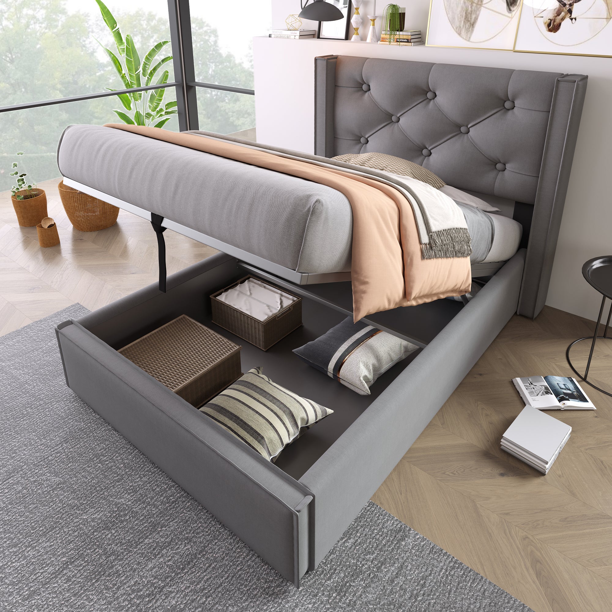 Sommier déco Someo simili cuir gris foncé 90x200 - Maison